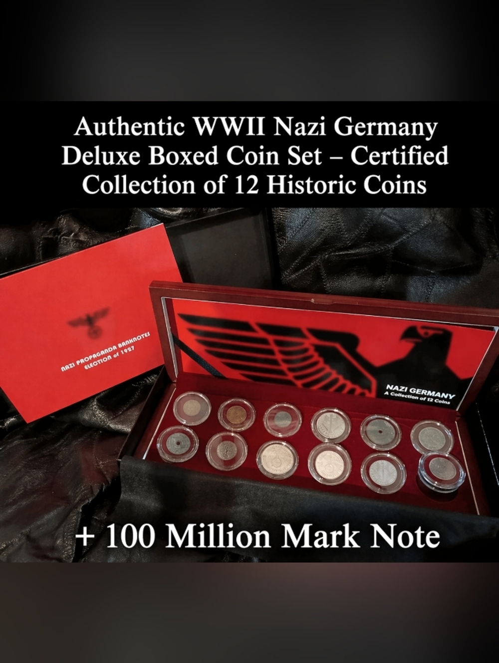 WWII Germany 12 Coin Set + 100M Mark Banknote w COA – Authentic Boxed Collection